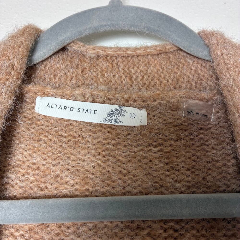 ⁠Altar'd State Fair Isle Oversized Cardigan Sweater Large Tan Pink Blue⁠ - Picture 3 of 5
